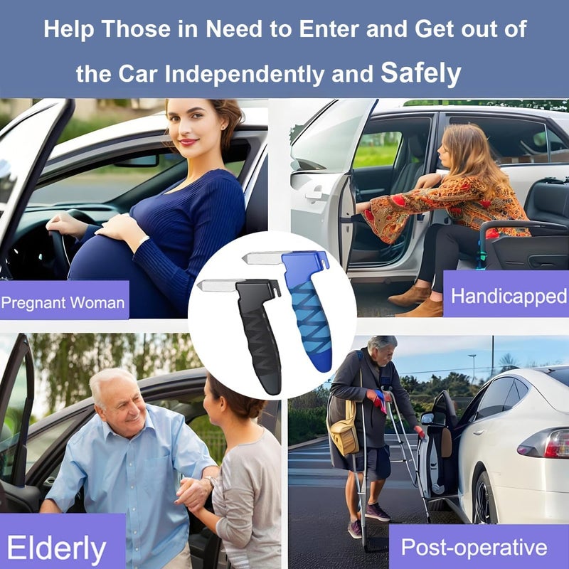Atojarkle 2 Pack Car Door Handle for Elderly, Door Grab Handle Assist, Ultra Grip Mobility Handle for Car, Car Door Latch Bar for Easily Get Out of Car, Anti-Slip Design, Black/Blue - Image 2